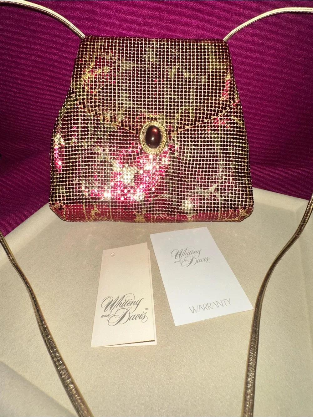 Whiting & Davis Pink and Gold Mesh Evening Shoulder Bag